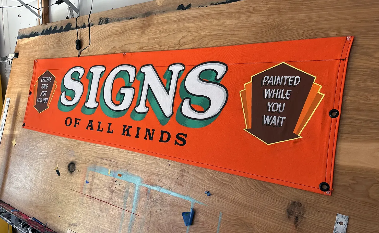 canvas banner sign - hand painted custom lettering - Tuscaloosa Alabama - Coker Alabama